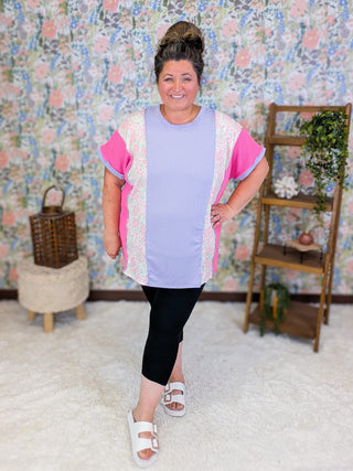 1- ShortSlv/Slvless Tops Lulu Vertical Block Dolman in Lilac + Floral plus size clothing