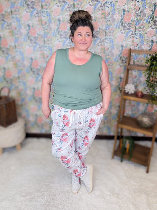 10- Bottoms Non-Denim Luxe Triple Stretch Joggers in Pink Bloom plus size clothing