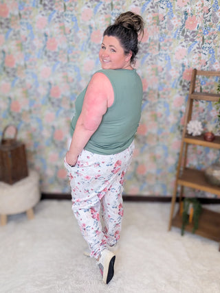 10- Bottoms Non-Denim Luxe Triple Stretch Joggers in Pink Bloom plus size clothing