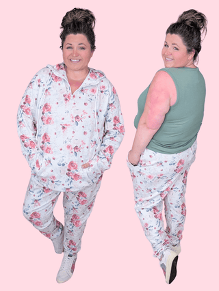 10- Bottoms Non-Denim Luxe Triple Stretch Joggers in Pink Bloom plus size clothing