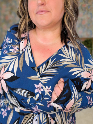 11- Dress/Romp/Jump Lyra Floral Faux-Wrap Dress in Navy plus size clothing