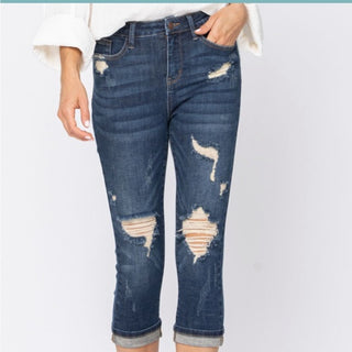 Judy Blue Distressed + Cuffed Capri