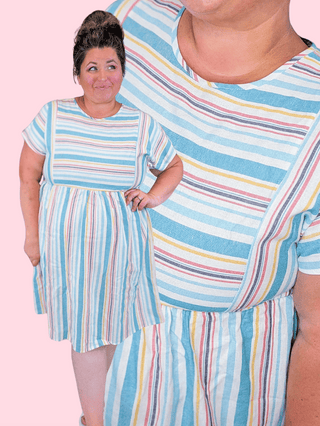 11- Dress/Romp/Jump Macy Aqua Multi Stripe Short Sleeve Dress plus size clothing