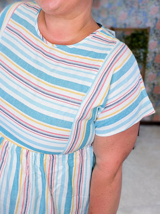11- Dress/Romp/Jump Macy Aqua Multi Stripe Short Sleeve Dress plus size clothing
