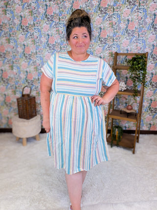 11- Dress/Romp/Jump Macy Aqua Multi Stripe Short Sleeve Dress plus size clothing