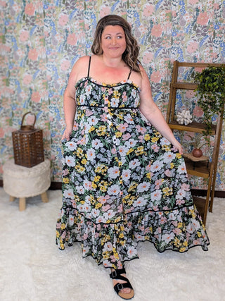 11- Dress/Romp/Jump Maddie Smocked Maxi in Black Wildflower plus size clothing