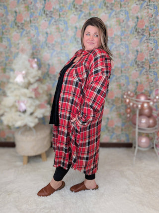 Madeline Buttondown Shirt Dress in Red + Black Plaid-11- Dress/Romp/Jump-WHITE BIRCH-Styled by Stacked - A Plus Size Women's Boutique in Lakeville, MN
