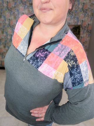Madison Geometric Print Quarter Zip in Olive-4- Overlayer Tops-HEIMISH-Styled by Stacked - A Plus Size Women's Boutique in Lakeville, MN