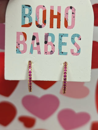 Magenta Stone Hoop Earrings in Gold***-12- Accessories & Gifts-boho babe-Styled by Stacked - A Plus Size Women's Boutique in Lakeville, MN