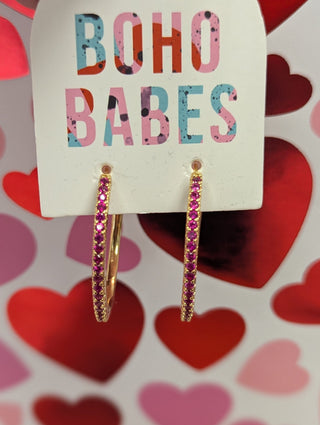 Magenta Stone Hoop Earrings in Gold***-12- Accessories & Gifts-boho babe-Styled by Stacked - A Plus Size Women's Boutique in Lakeville, MN