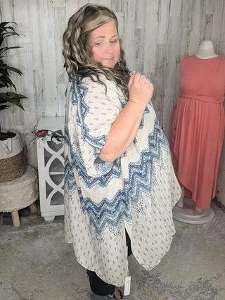 Maggie Boho Chevron Kimono in Natural + Navy-4- Overlayer Tops-urbanista-Styled by Stacked - A Plus Size Women's Boutique in Lakeville, MN