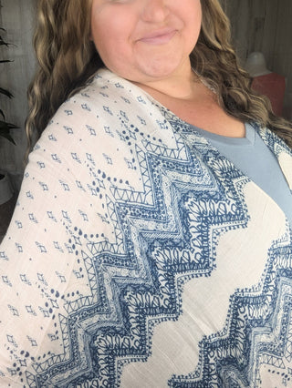 Maggie Boho Chevron Kimono in Natural + Navy-4- Overlayer Tops-urbanista-Styled by Stacked - A Plus Size Women's Boutique in Lakeville, MN