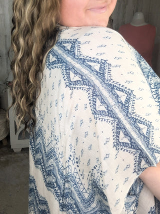 Maggie Boho Chevron Kimono in Natural + Navy-4- Overlayer Tops-urbanista-Styled by Stacked - A Plus Size Women's Boutique in Lakeville, MN
