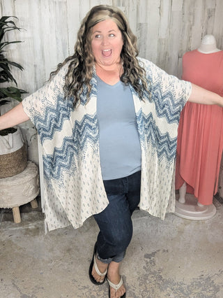 Maggie Boho Chevron Kimono in Natural + Navy-4- Overlayer Tops-urbanista-Styled by Stacked - A Plus Size Women's Boutique in Lakeville, MN