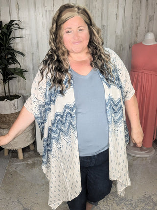 Maggie Boho Chevron Kimono in Natural + Navy-4- Overlayer Tops-urbanista-Styled by Stacked - A Plus Size Women's Boutique in Lakeville, MN