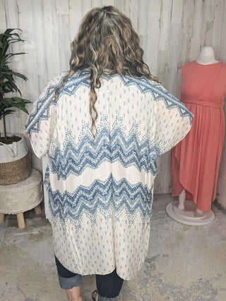 Maggie Boho Chevron Kimono in Natural + Navy-4- Overlayer Tops-urbanista-Styled by Stacked - A Plus Size Women's Boutique in Lakeville, MN