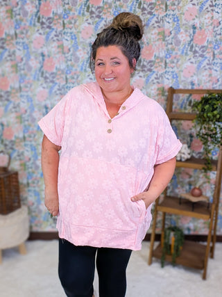 1- ShortSlv/Slvless Tops Magnolia Short Sleeve Hooded Top w/Daisy Texture (2 Colors) plus size clothing