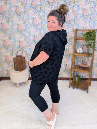 1- ShortSlv/Slvless Tops Magnolia Short Sleeve Hooded Top w/Daisy Texture (2 Colors) plus size clothing