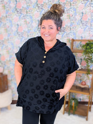 1- ShortSlv/Slvless Tops Magnolia Short Sleeve Hooded Top w/Daisy Texture (2 Colors) plus size clothing