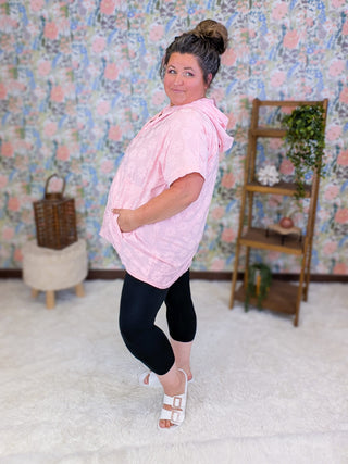 1- ShortSlv/Slvless Tops Magnolia Short Sleeve Hooded Top w/Daisy Texture (2 Colors) plus size clothing