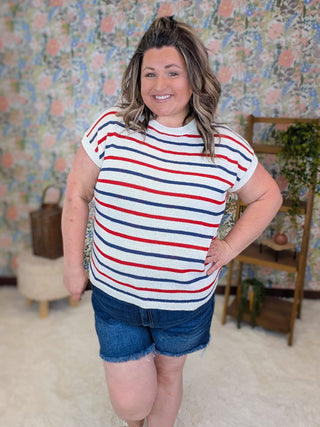 Mailee Summer Sweater in Patriotic Stripes plus size clothing