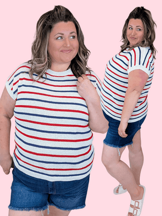 Mailee Summer Sweater in Patriotic Stripes plus size clothing