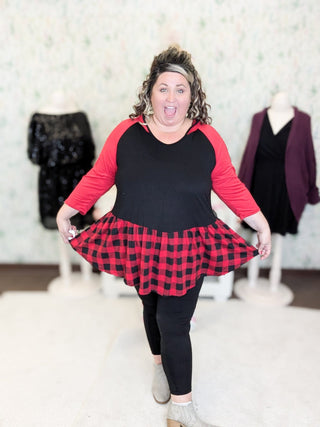 Maisie Hooded Babydoll Top in Buffalo Plaid-SHORT SLEEVE TOPS-voll-Styled by Stacked - A Plus Size Women's Boutique in Lakeville, MN