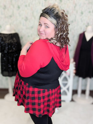 Maisie Hooded Babydoll Top in Buffalo Plaid-SHORT SLEEVE TOPS-voll-Styled by Stacked - A Plus Size Women's Boutique in Lakeville, MN