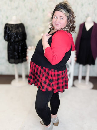 Maisie Hooded Babydoll Top in Buffalo Plaid-SHORT SLEEVE TOPS-voll-Styled by Stacked - A Plus Size Women's Boutique in Lakeville, MN