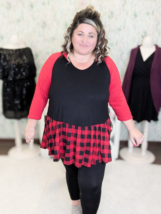 Maisie Hooded Babydoll Top in Buffalo Plaid-SHORT SLEEVE TOPS-voll-Styled by Stacked - A Plus Size Women's Boutique in Lakeville, MN