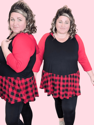 Maisie Hooded Babydoll Top in Buffalo Plaid-SHORT SLEEVE TOPS-voll-Styled by Stacked - A Plus Size Women's Boutique in Lakeville, MN