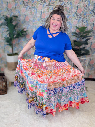 Mallory Boho Mixed Print Maxi/Midi Skirt-10- Bottoms Non-Denim-WHITE BIRCH-Styled by Stacked - A Plus Size Women's Boutique in Lakeville, MN