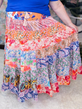 Mallory Boho Mixed Print Maxi/Midi Skirt-10- Bottoms Non-Denim-WHITE BIRCH-Styled by Stacked - A Plus Size Women's Boutique in Lakeville, MN