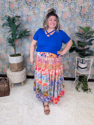 Mallory Boho Mixed Print Maxi/Midi Skirt-10- Bottoms Non-Denim-WHITE BIRCH-Styled by Stacked - A Plus Size Women's Boutique in Lakeville, MN