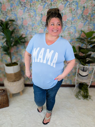 MAMA Urban Ribbed Vneck Short Sleeve Top (4 Colors)-6- Graphic Tops-HEIMISH-Styled by Stacked - A Plus Size Women's Boutique in Lakeville, MN