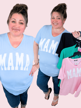 MAMA Urban Ribbed Vneck Short Sleeve Top (4 Colors)-6- Graphic Tops-HEIMISH-Styled by Stacked - A Plus Size Women's Boutique in Lakeville, MN