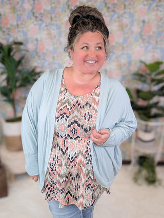 Marcella Babydoll Tank in Taupe Mix Abstract Chevron-1- ShortSlv/Slvless Tops-BE STAGE-Styled by Stacked - A Plus Size Women's Boutique in Lakeville, MN