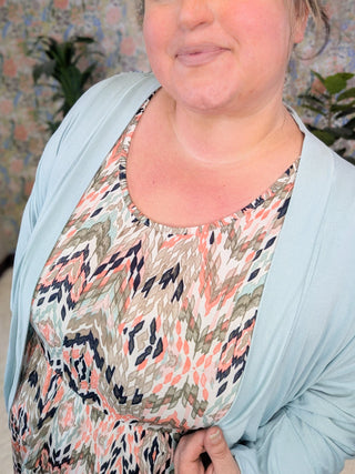 Marcella Babydoll Tank in Taupe Mix Abstract Chevron-1- ShortSlv/Slvless Tops-BE STAGE-Styled by Stacked - A Plus Size Women's Boutique in Lakeville, MN