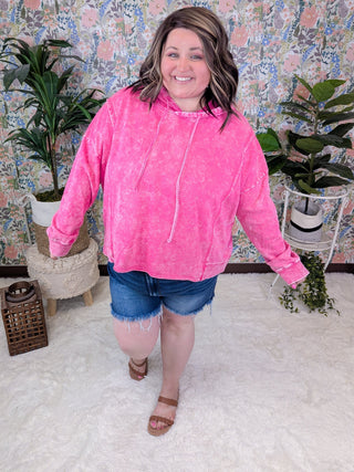 Marek Mineral Washed Boxy Hoodie in Pink + Plaid-3- Hooded Tops-WHITE BIRCH-Styled by Stacked - A Plus Size Women's Boutique in Lakeville, MN