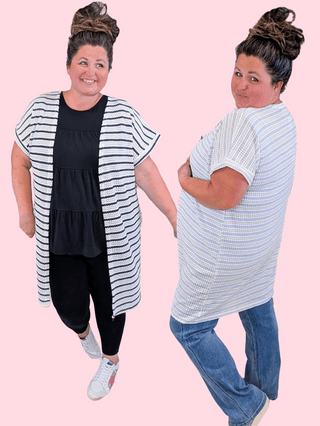 4- Overlayer Tops Maren Short Sleeve Cardigan in Textured Stripes (3 Colors) plus size clothing