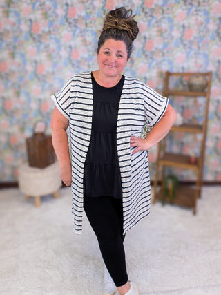 4- Overlayer Tops Maren Short Sleeve Cardigan in Textured Stripes (3 Colors) plus size clothing