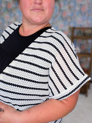4- Overlayer Tops Maren Short Sleeve Cardigan in Textured Stripes (3 Colors) plus size clothing