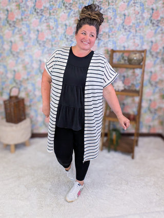 4- Overlayer Tops Maren Short Sleeve Cardigan in Textured Stripes (3 Colors) plus size clothing
