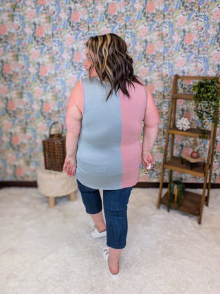 1- ShortSlv/Slvless Tops Margie Stripe Pocket Tank in Pink + Blue plus size clothing