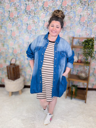 11- Dress/Romp/Jump Mariah Ribbed Dress in Mocha Stripe plus size clothing