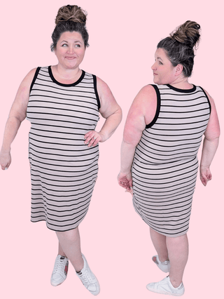 11- Dress/Romp/Jump Mariah Ribbed Dress in Mocha Stripe plus size clothing