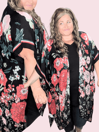 $0 Down Preorder: Mariana Garden Floral Kimono in Red + Black-4- Overlayer Tops-urbanista-Styled by Stacked - A Plus Size Women's Boutique in Lakeville, MN