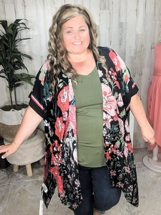 $0 Down Preorder: Mariana Garden Floral Kimono in Red + Black-4- Overlayer Tops-urbanista-Styled by Stacked - A Plus Size Women's Boutique in Lakeville, MN