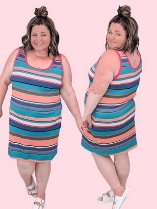 11- Dress/Romp/Jump Marie Double Scoop Tank Dress w/Built in Bra in Retro Stripes plus size clothing
