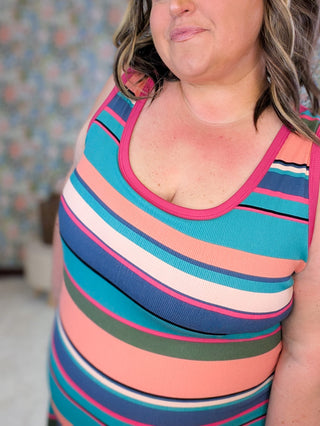 11- Dress/Romp/Jump Marie Double Scoop Tank Dress w/Built in Bra in Retro Stripes plus size clothing